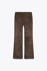 FAUX SUEDE STUDDED FLARE PANTS