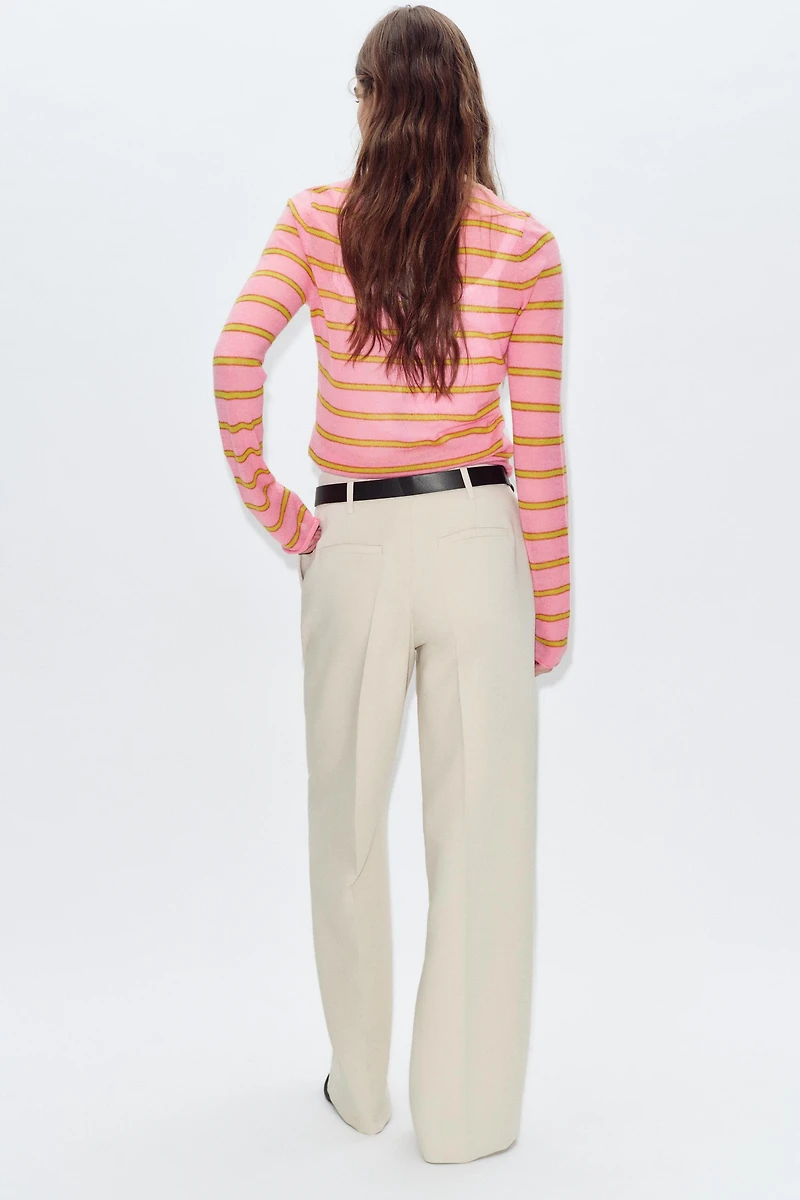 STRAIGHT LEG BELTED PANTS WITH PLEATS