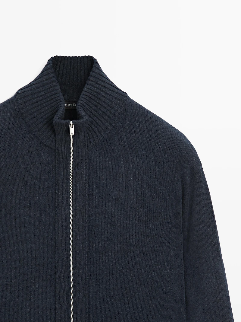Wool blend cardigan with zip detail
