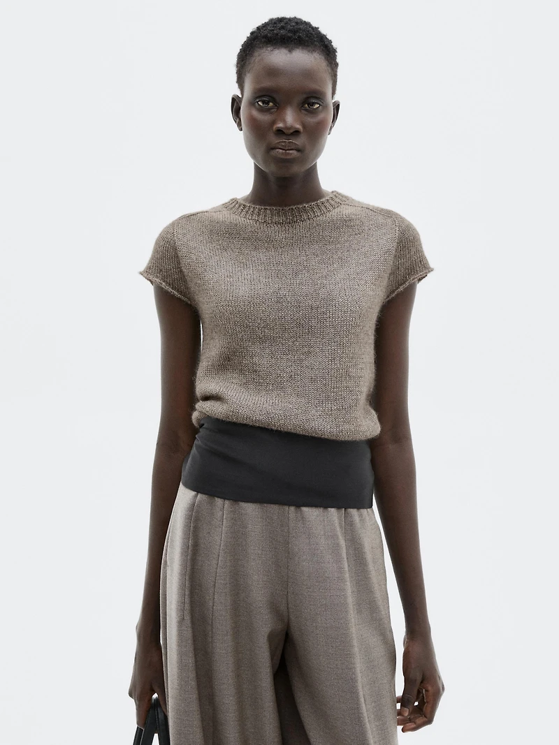 Short sleeve knit alpaca and silk sweater - LIMITED