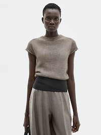 Short sleeve knit alpaca and silk sweater - LIMITED