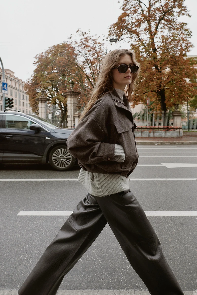 HERRINGBONE BALLOON BOMBER JACKET