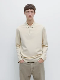 Long sleeve mercerised cotton piqué polo shirt