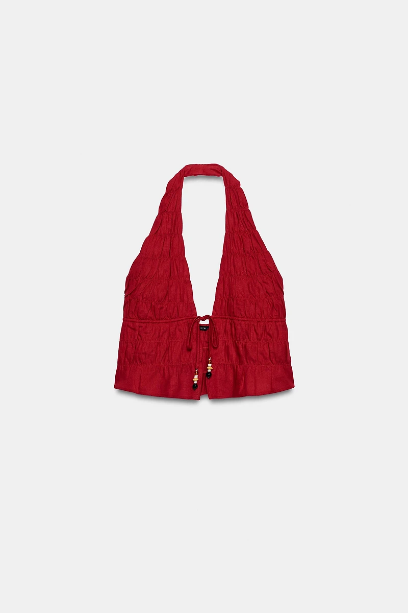 LINEN RUCHED HALTER TOP