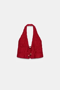 LINEN RUCHED HALTER TOP