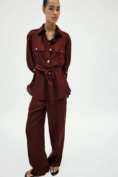 BELTED LINEN SAFARI JACKET
