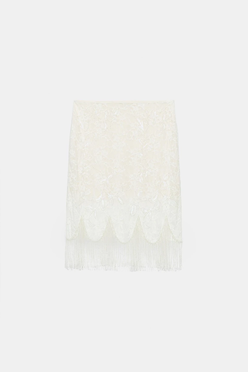 BEADED FRINGE LACE SKIRT