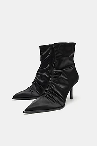 SATIN-EFFECT RUCHED HEELED ANKLE BOOTS