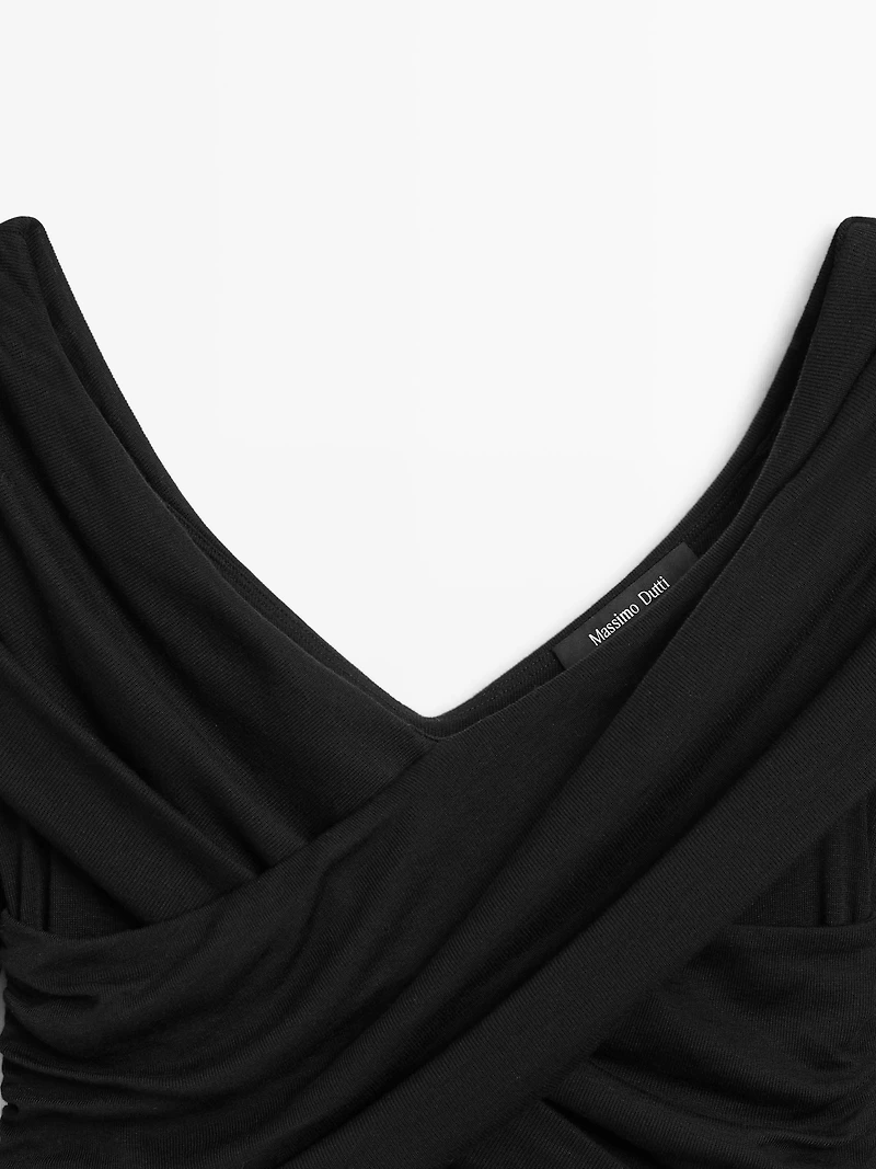 Top épaules nues en lyocell et laine