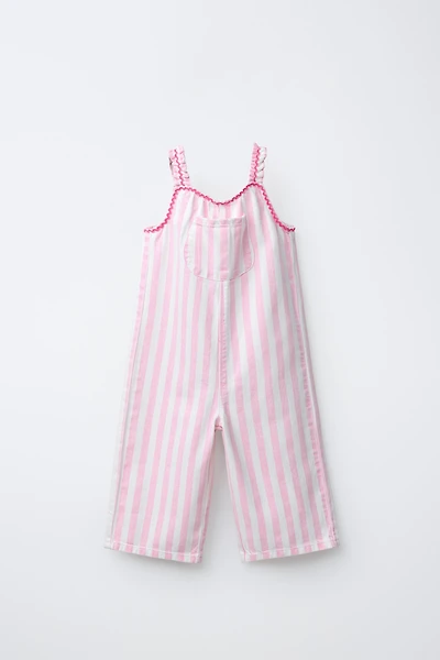 STRIPED TWILL LONG OVERALLS