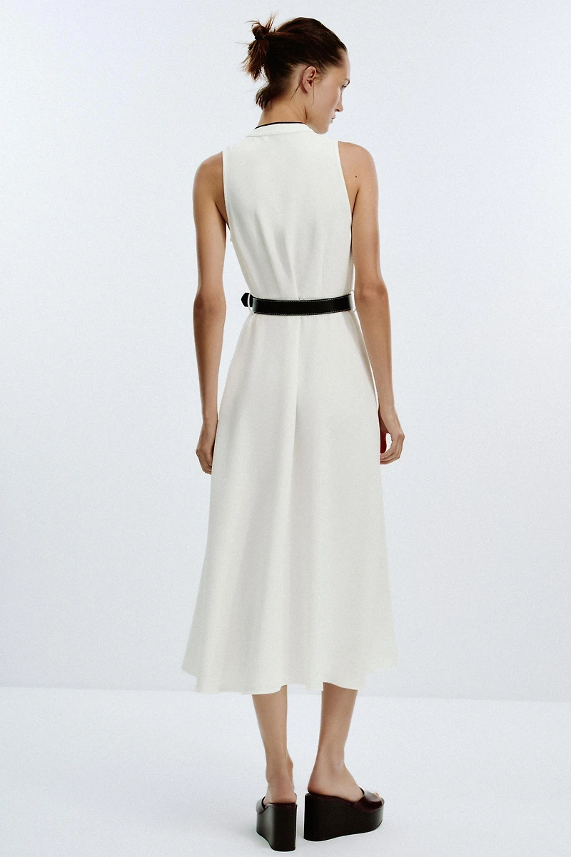 ROBE MIDI LISERÉS CONTRASTANTS CEINTURE