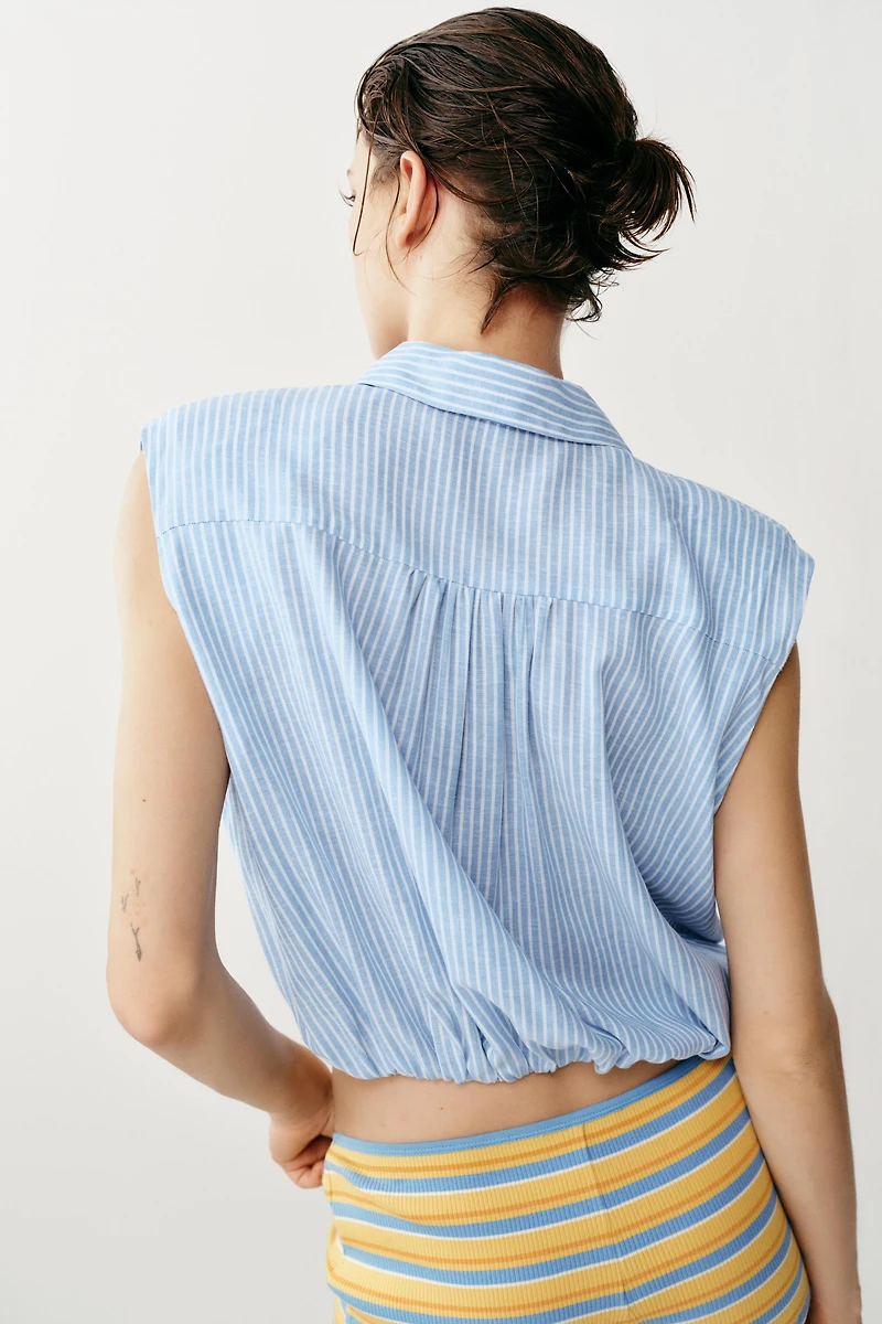 SHORT STRIPED SHOULDER PAD SHIRT