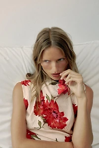 FLORAL PRINT BELTED MIDI DRESS