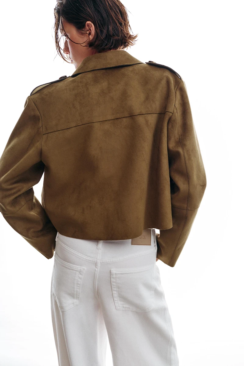 CROPPED FAUX SUEDE JACKET