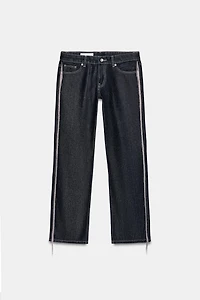 TRF LOW RISE FRINGED STRAIGHT LEG JEANS