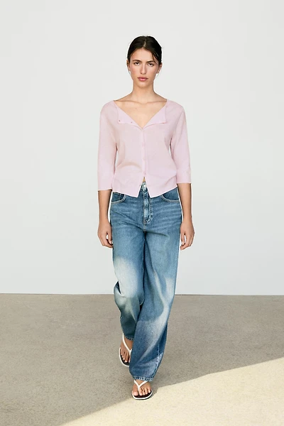 Cotton blend boat neck cardigan