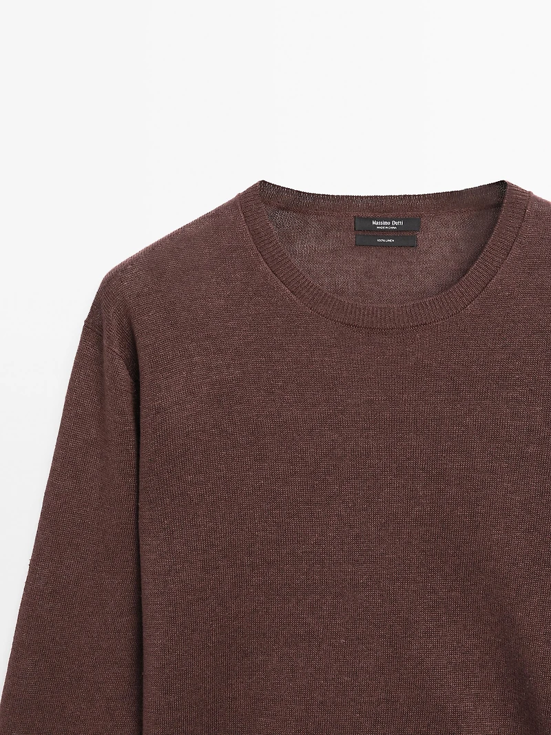 100% linen knit crew neck sweater
