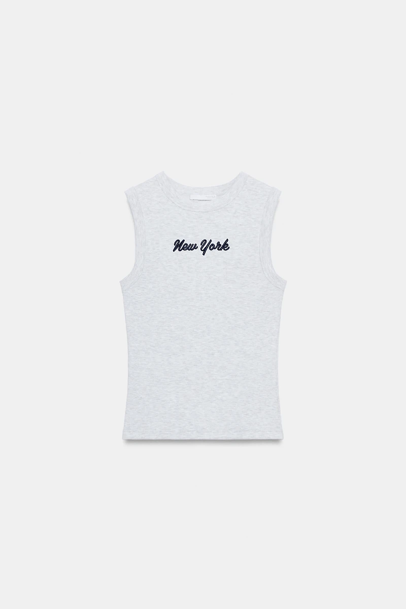 EMBROIDERED TEXT RIB T-SHIRT