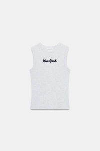 EMBROIDERED TEXT RIB T-SHIRT