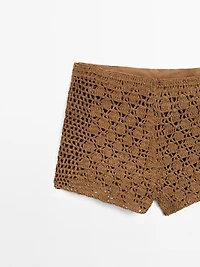 Suede leather crochet shorts