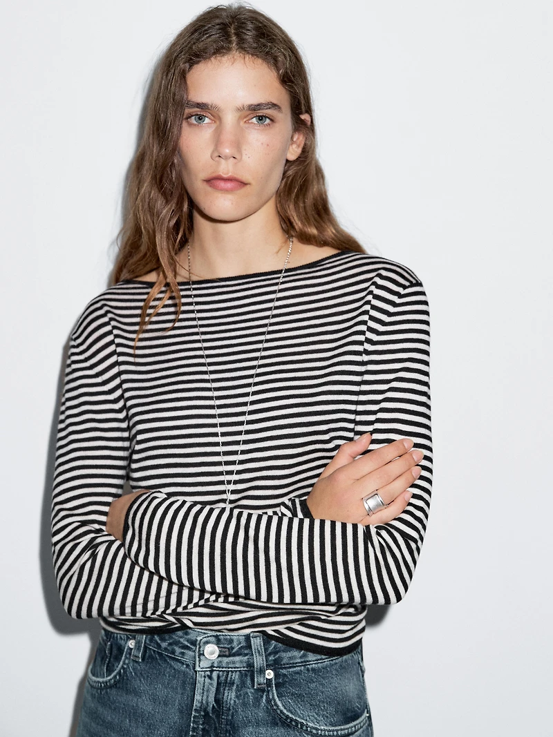 Striped long sleeve knit sweater