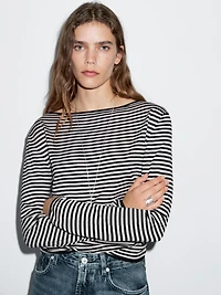 Striped long sleeve knit sweater