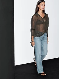Linen blend semi-sheer knit sweater