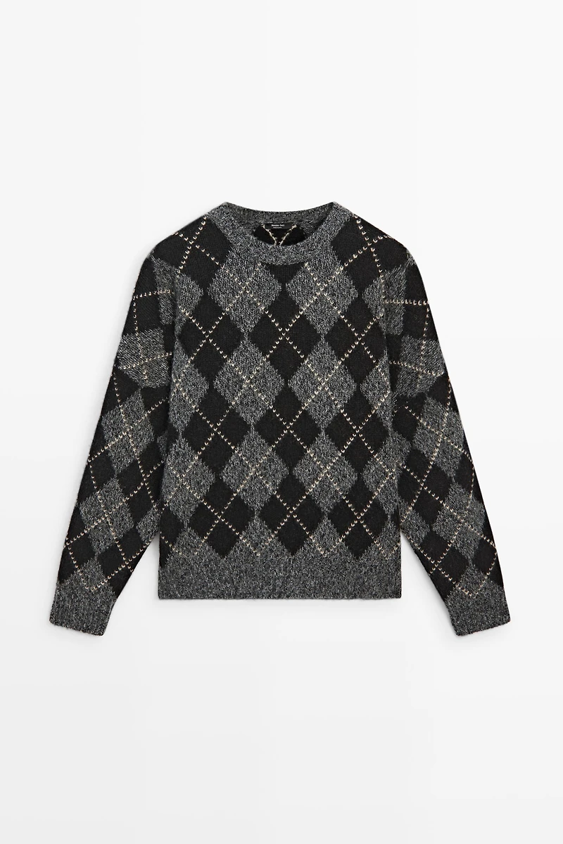 Cashmere blend knit sweater with argyle detail