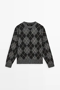 Cashmere blend knit sweater with argyle detail