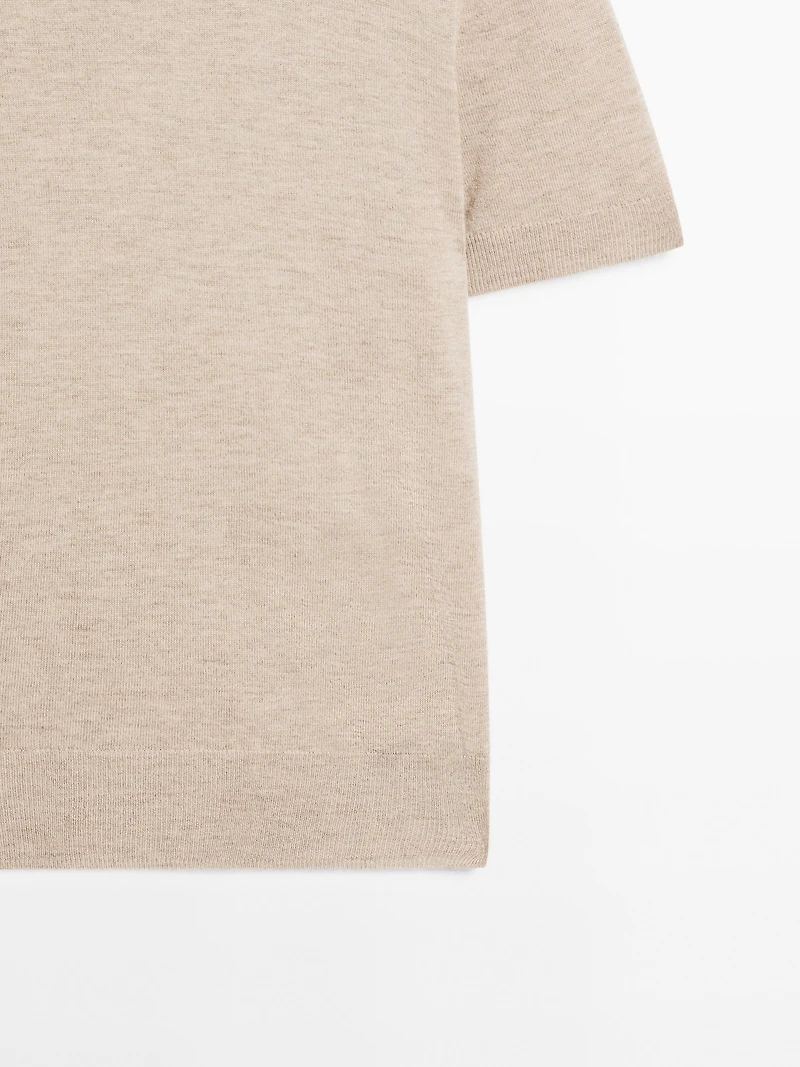 Short-sleeve wool blend knit sweater