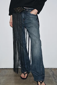 STUDDED FRINGED LEATHER CUMMERBUND BELT