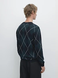 Cotton knit sweater with argyle detail