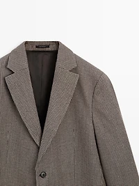 Blazer motif pied-de-poule en laine mélangée