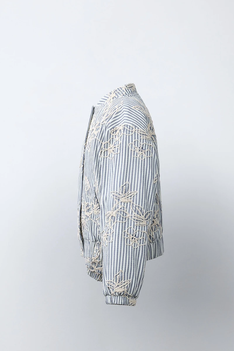 STRIPED EMBROIDERED BOMBER JACKET