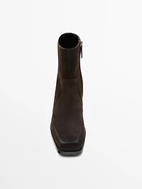 Brushed split leather ankle boots