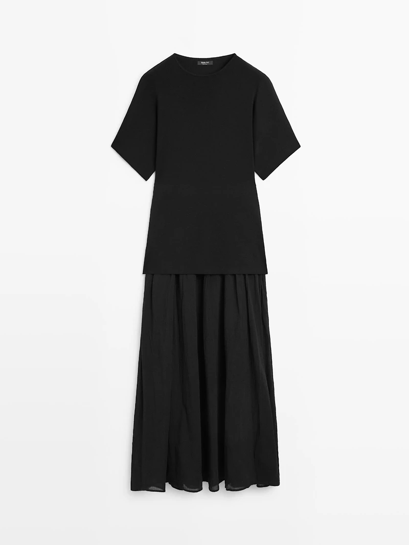 Long contrast short-sleeve dress