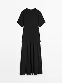 Long contrast short-sleeve dress