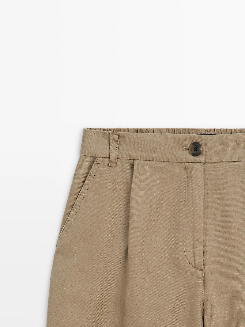 100% linen wide-leg elasticated trousers
