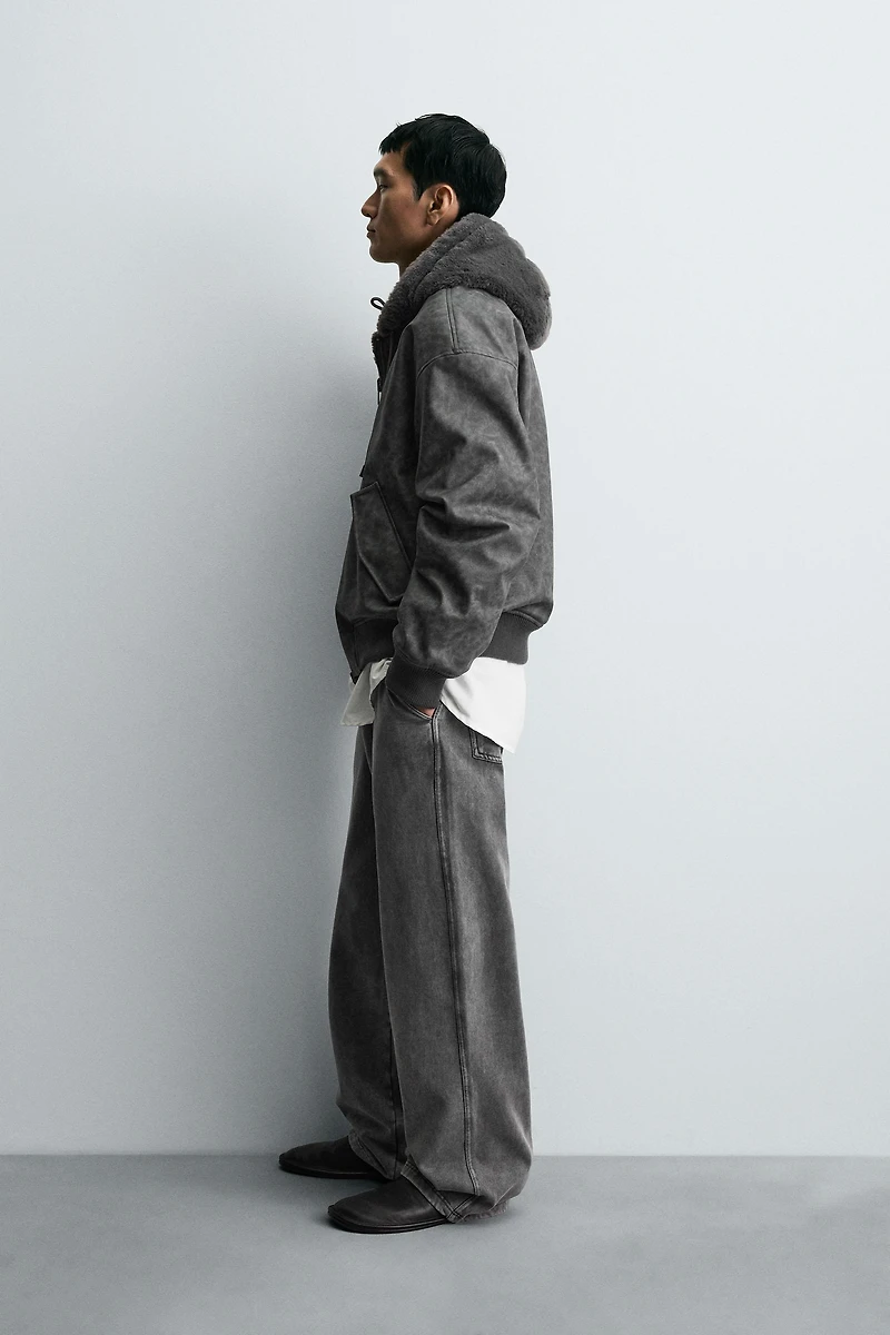 FAUX LEATHER REVERSIBLE BOMBER JACKET