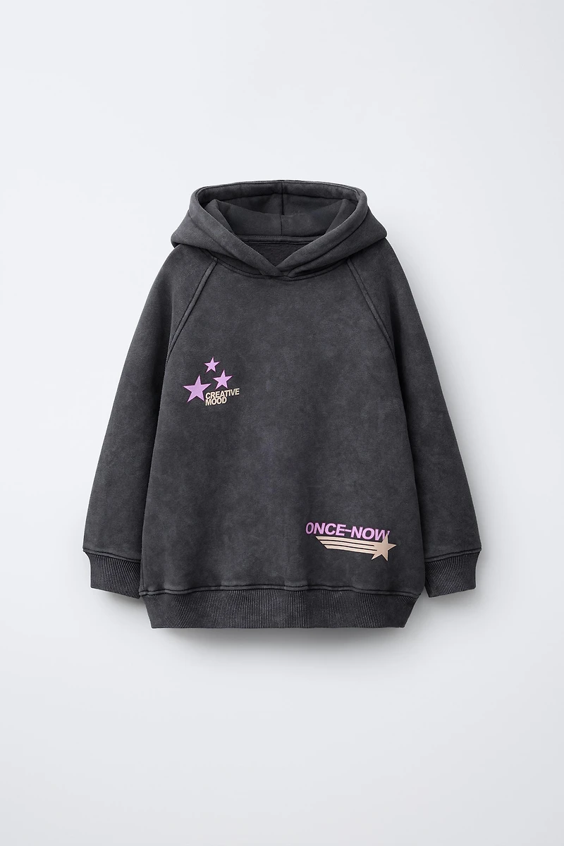 WASHED EFFECT TEXT HOODIE