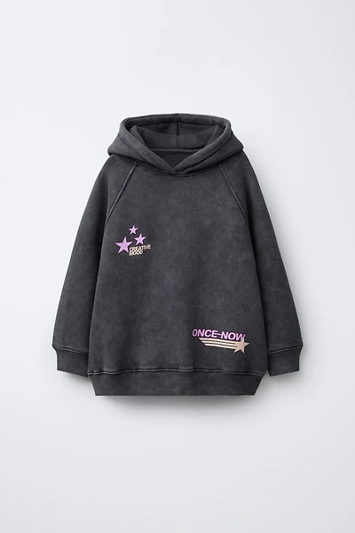 WASHED EFFECT TEXT HOODIE