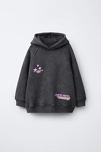 WASHED EFFECT TEXT HOODIE