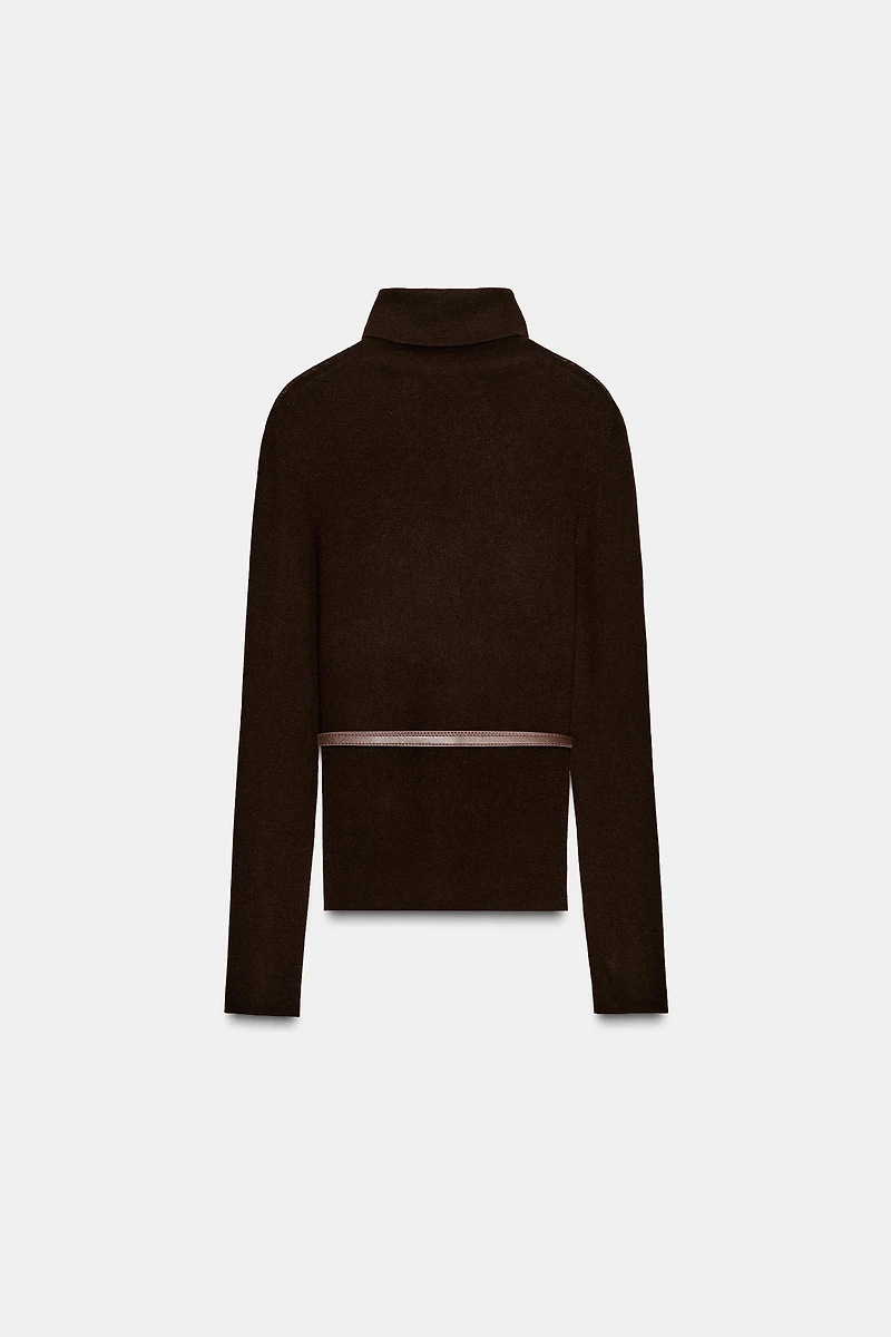 100% WOOL HIGH COLLAR BELTED JUMPER