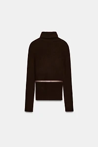 100% WOOL HIGH COLLAR BELTED JUMPER
