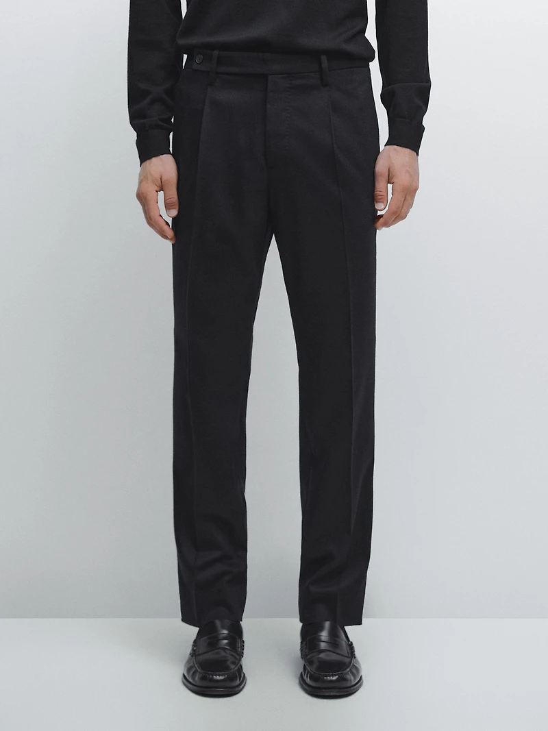 Wool blend flannel trousers with darts
