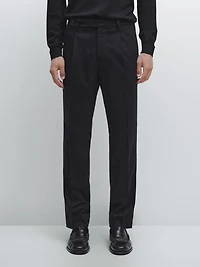 Wool blend flannel trousers with darts