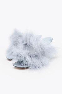 SANDALES À TALONS ET PLUMES