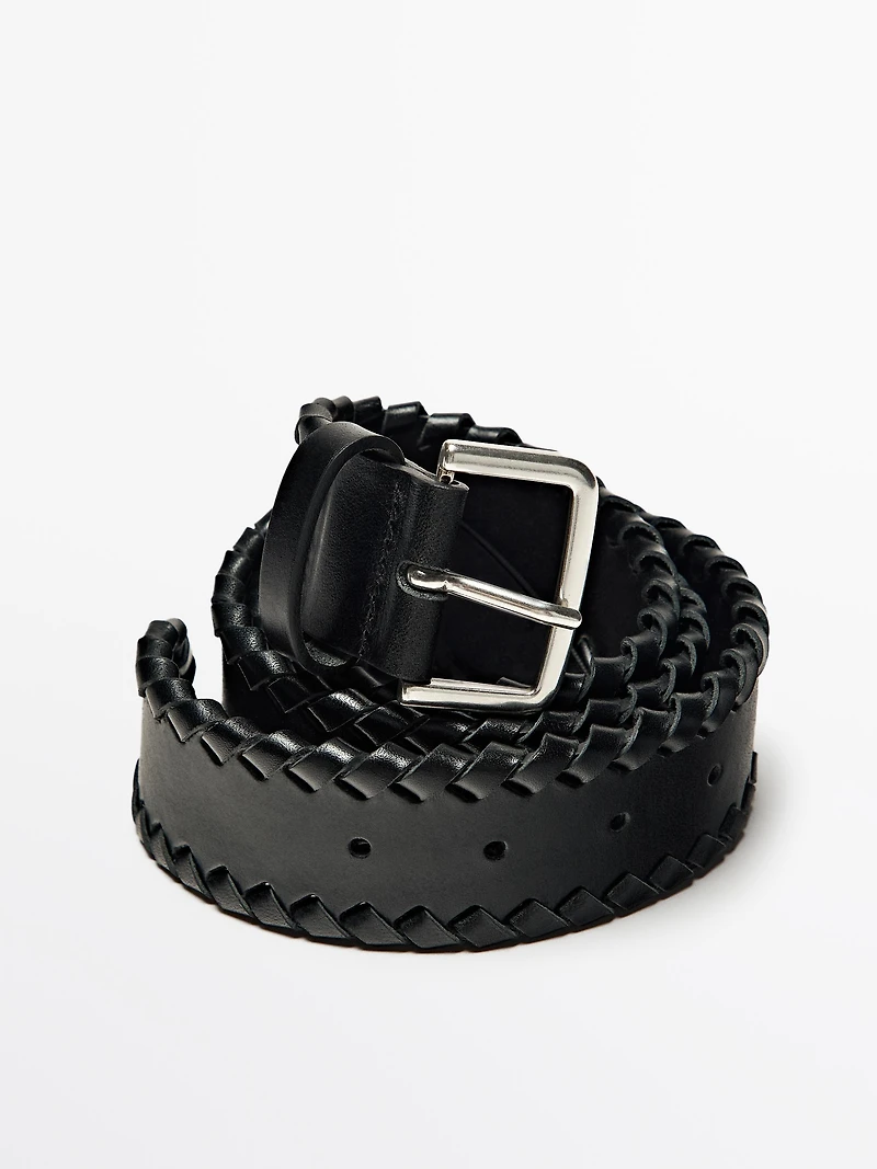 Nappa leather belt with braided detail