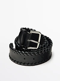 Nappa leather belt with braided detail