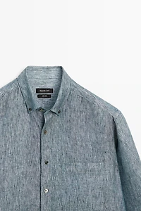 Regular fit melange twill 100% linen shirt